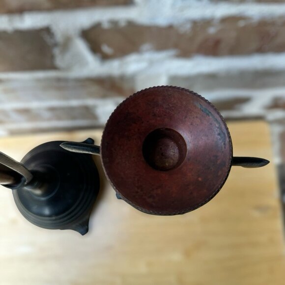 VTG Painted Yellow Brass Metal Candle Holders MCM Tripod 15" & 11.5" Set Of 2 - Picture 4 of 12